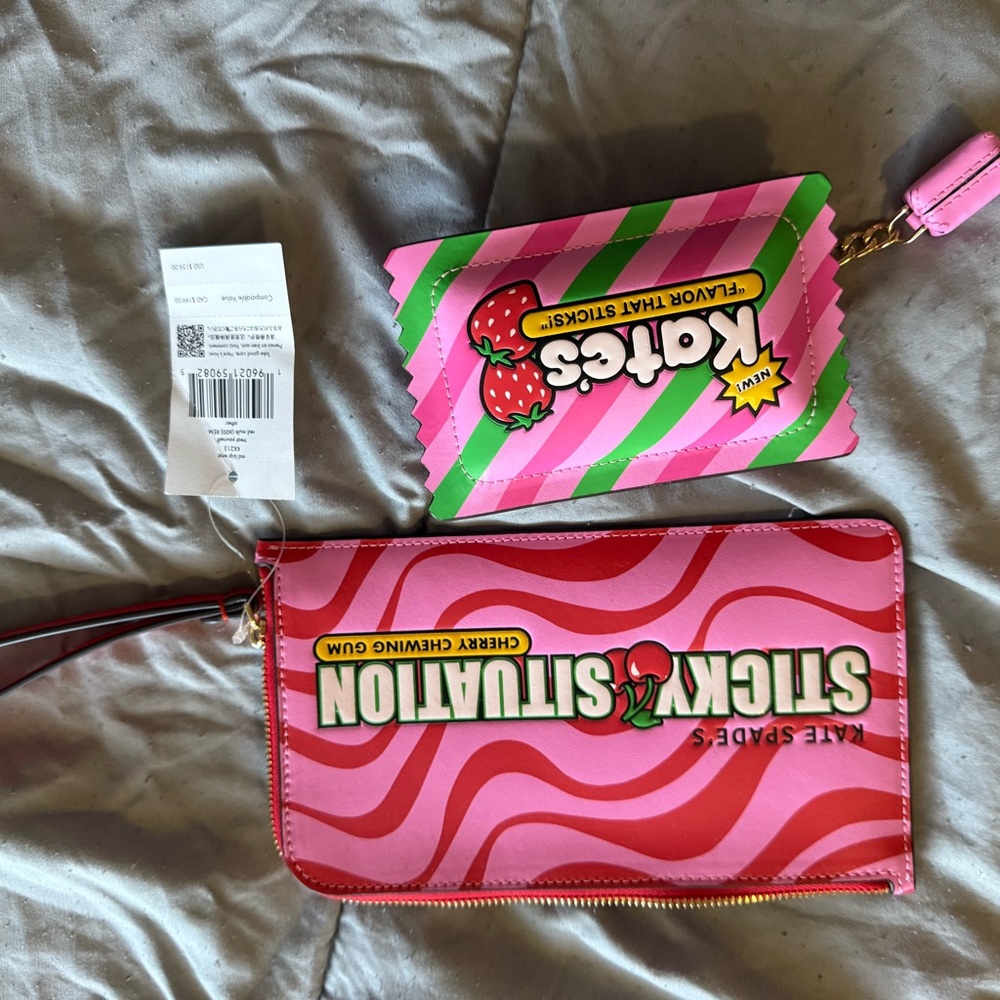 kate spade Pink and Green Clutch and Wristlet Set